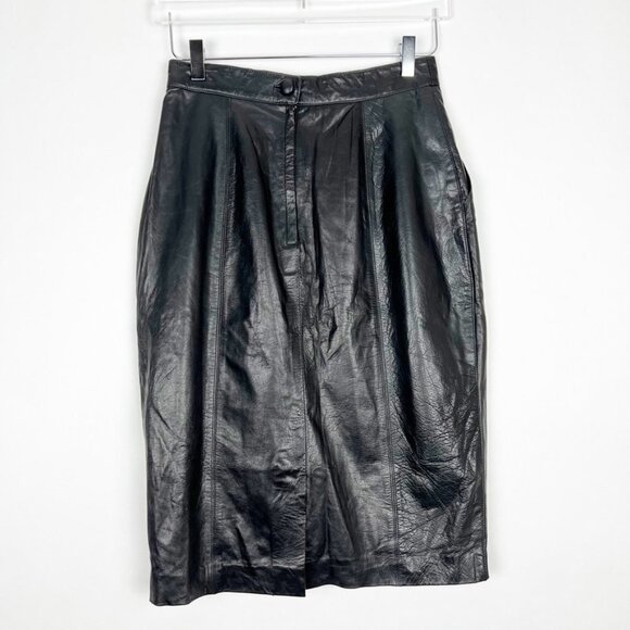 NWT Vintage Synergy Genuine Leather Midi Pencil Skirt w/Pockets. Black. Size 10 - Picture 13 of 14